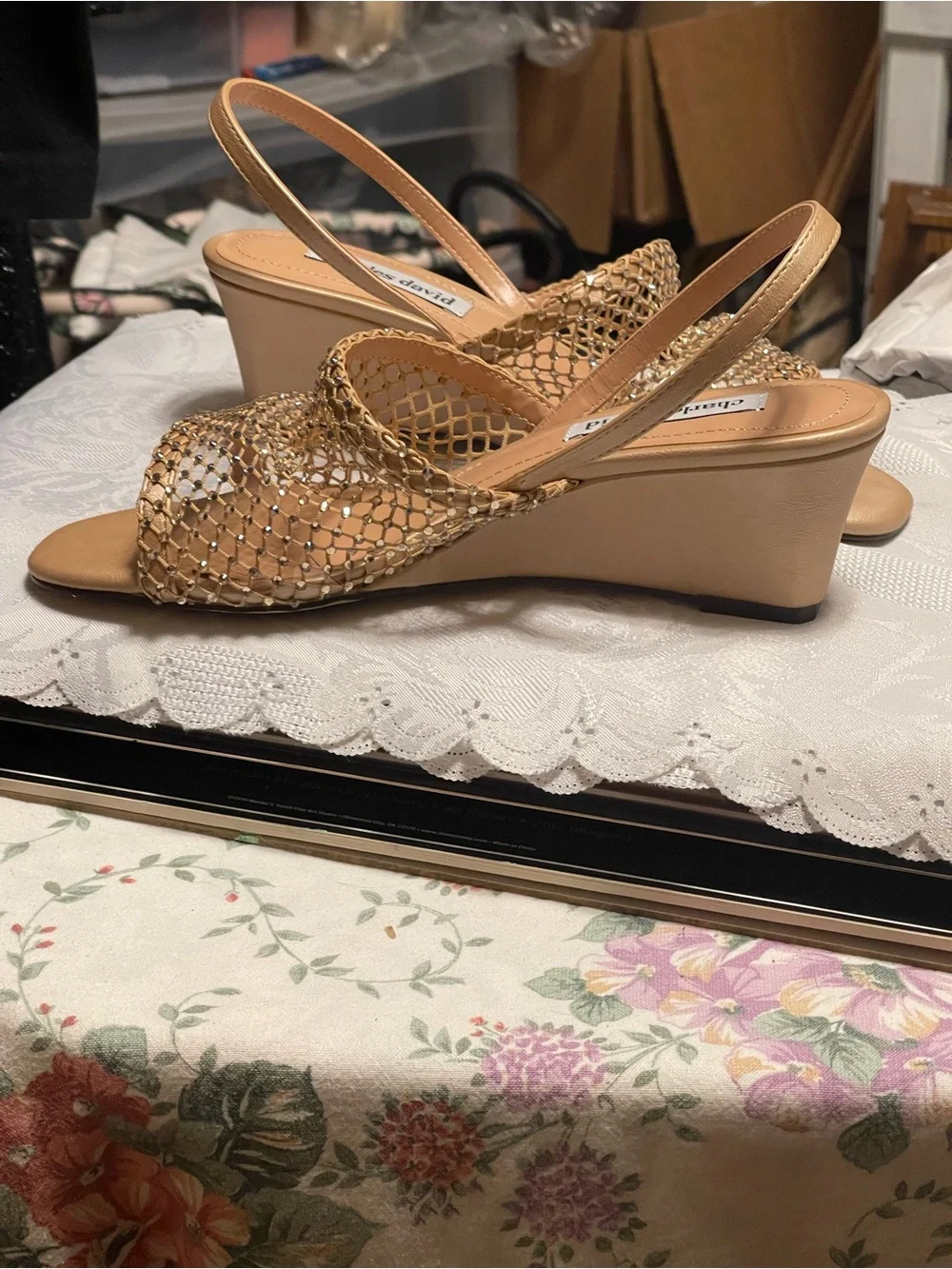 Charles David Gold Metallic Mesh Slingback wedge